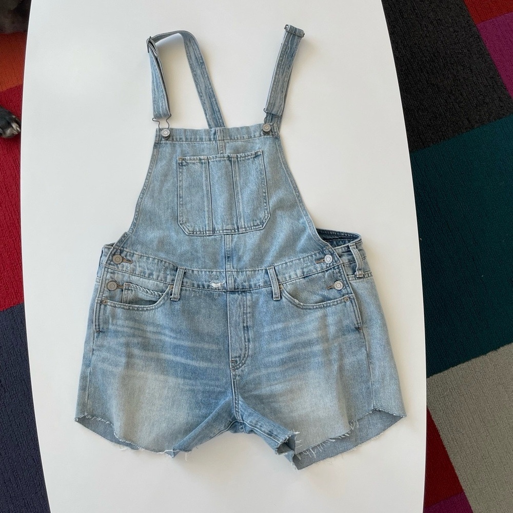 Lucky Brand Short Overalls Womens Large Light Wash Frayed Hem Casual Boho Chic